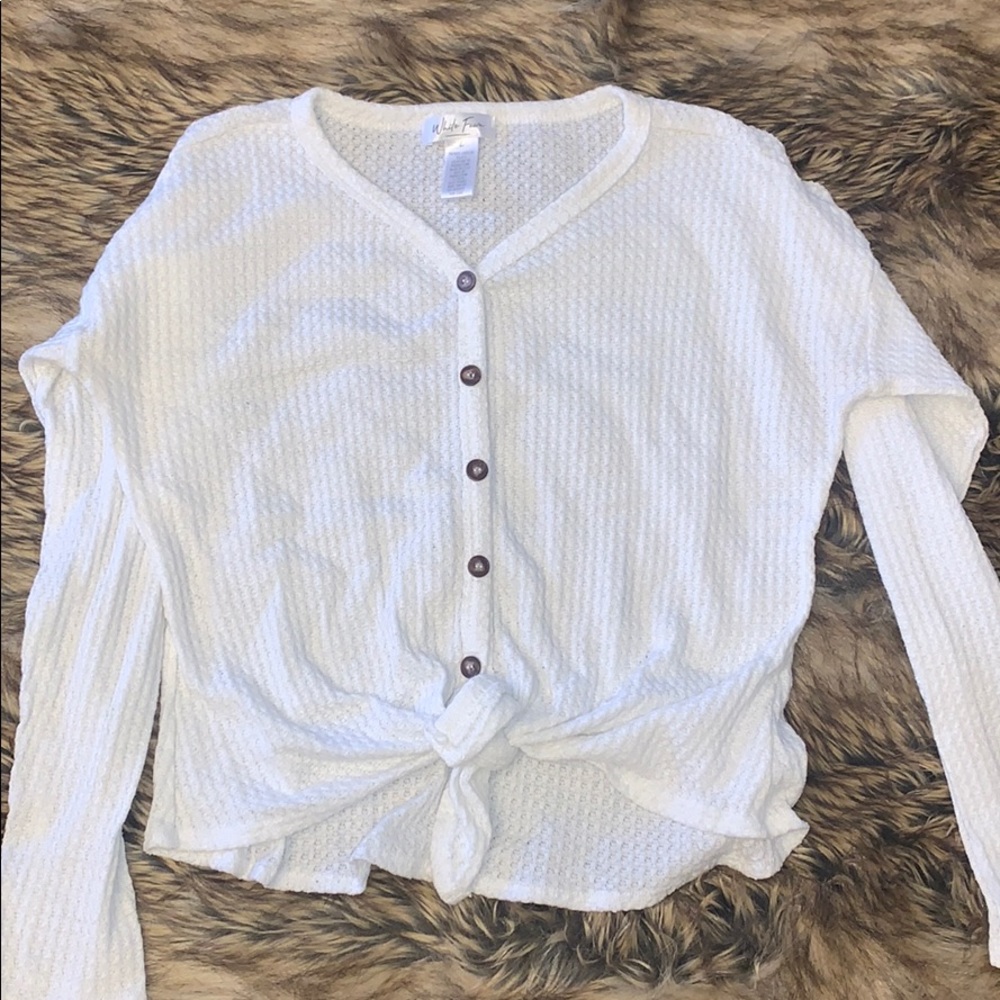 White flash tie front white girls thermal top